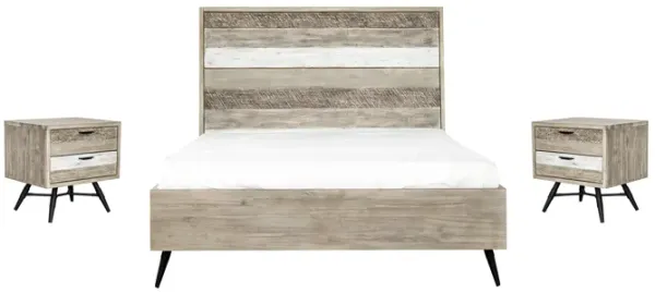 Bridges 3 Piece Queen Bedroom Set in Two-Tone Acacia Wood