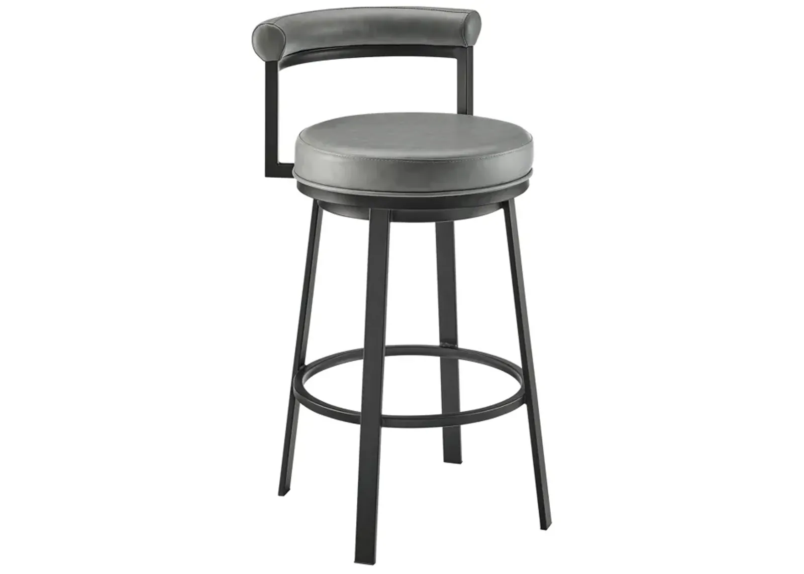 Neura Swivel Counter or Bar Stool in Black Finish with Gray Faux Leather