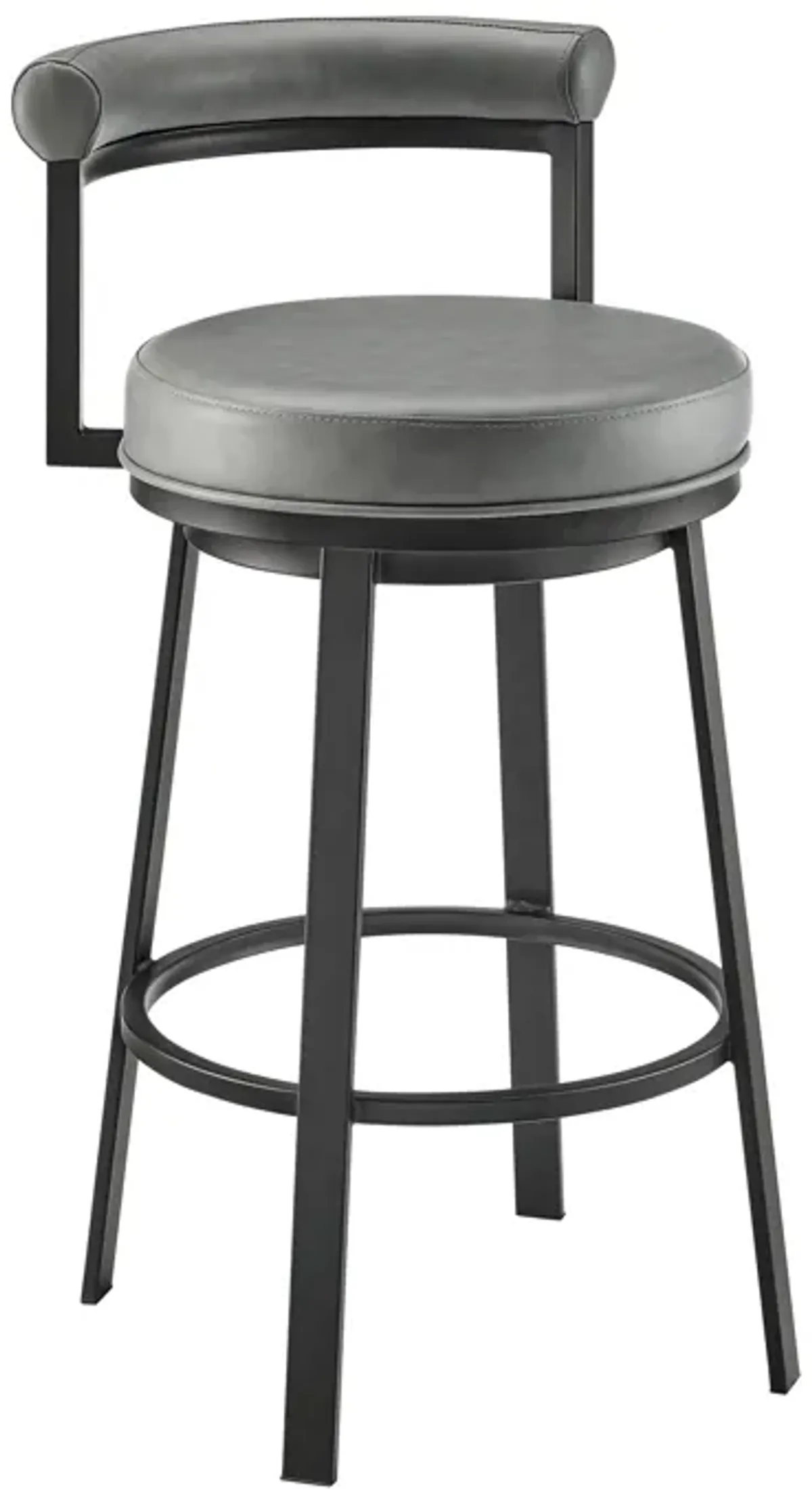 Neura Swivel Counter or Bar Stool in Black Finish with Gray Faux Leather