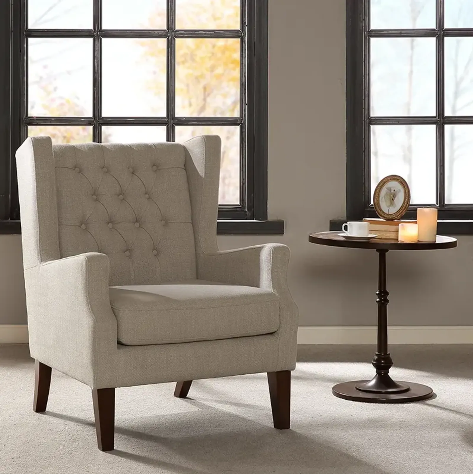 Madison Park Maxwell Linen Button Tufted Wing Chair