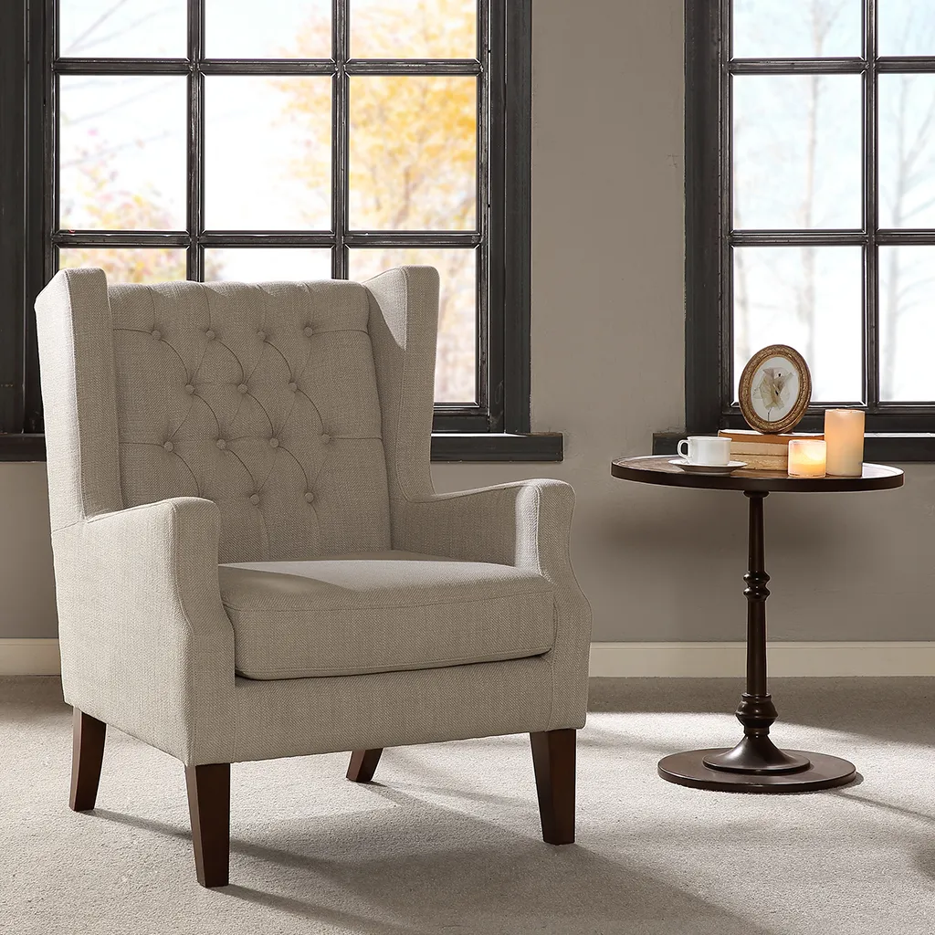 Madison Park Maxwell Linen Button Tufted Wing Chair