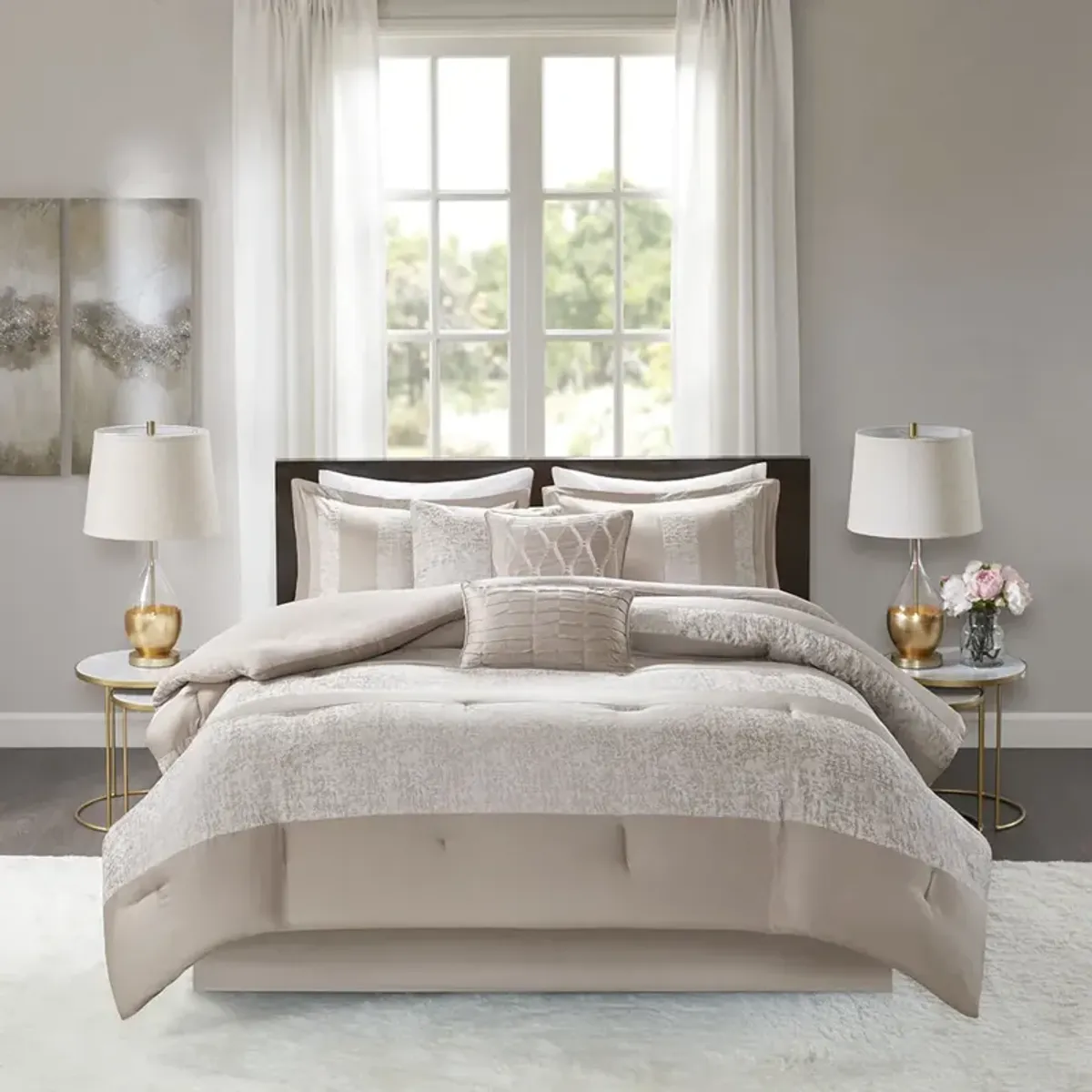 Madison Park Ava Taupe 7 Piece Chenille Jacquard Comforter Set