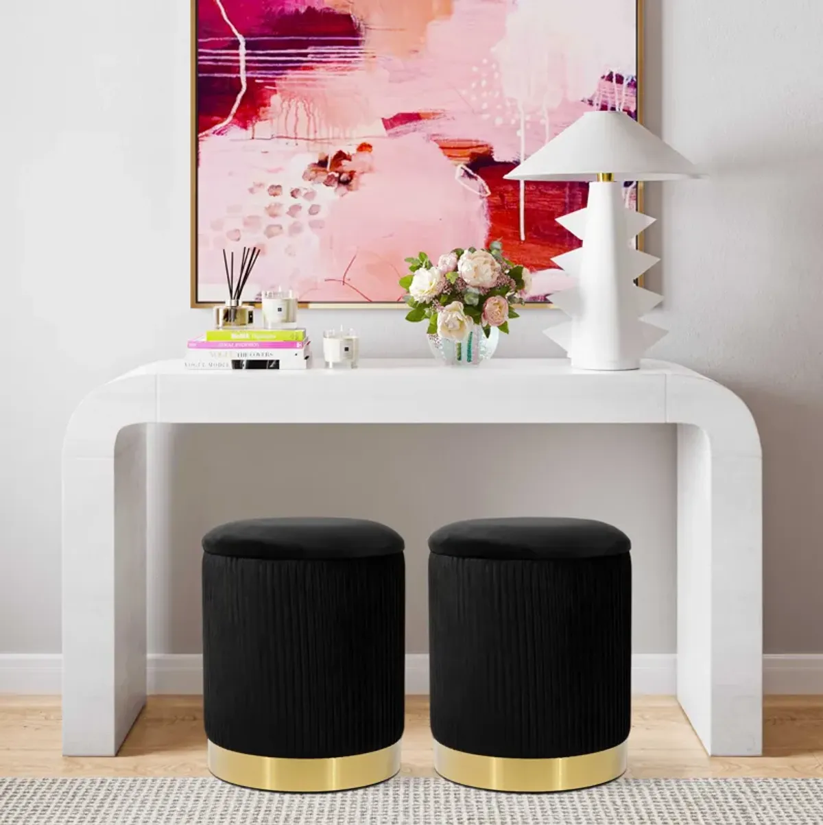 Zoe Black Velvet Storage Ottoman