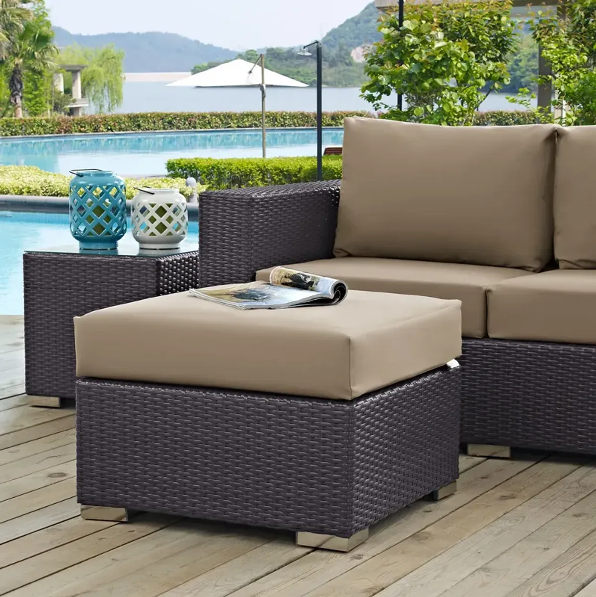 Convene Outdoor Patio Fabric Square Ottoman