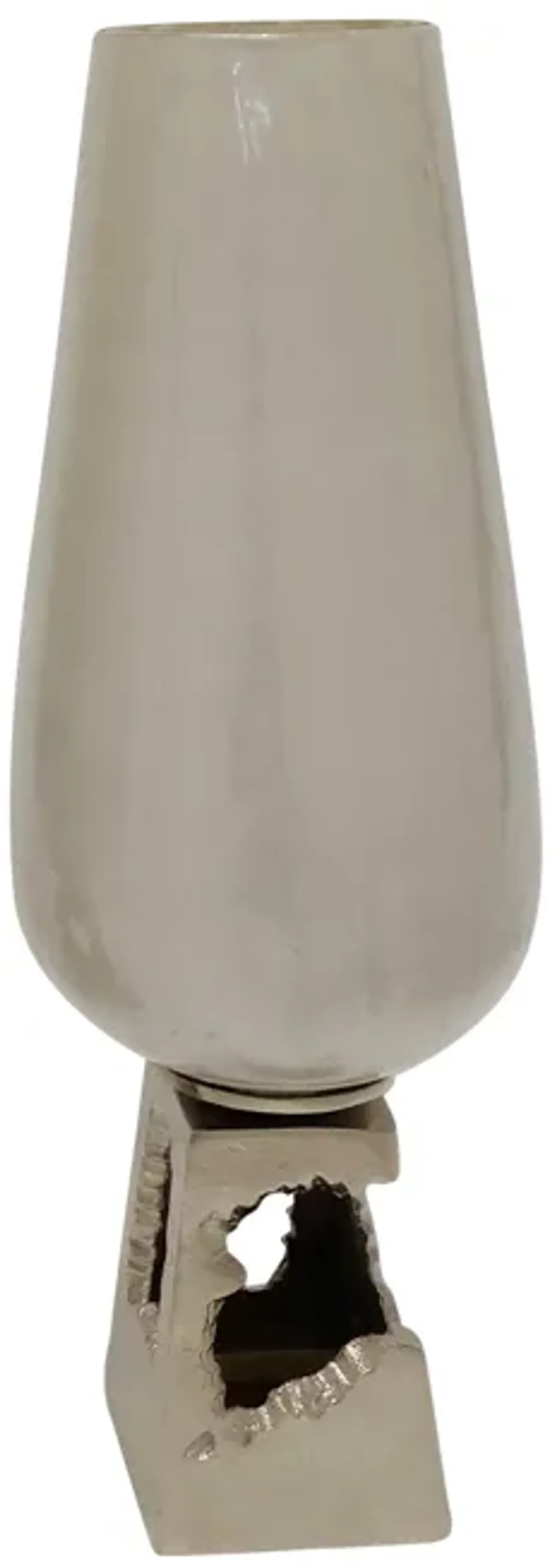 Glass, 19"h Vase W/ Metal Base, Pearl White