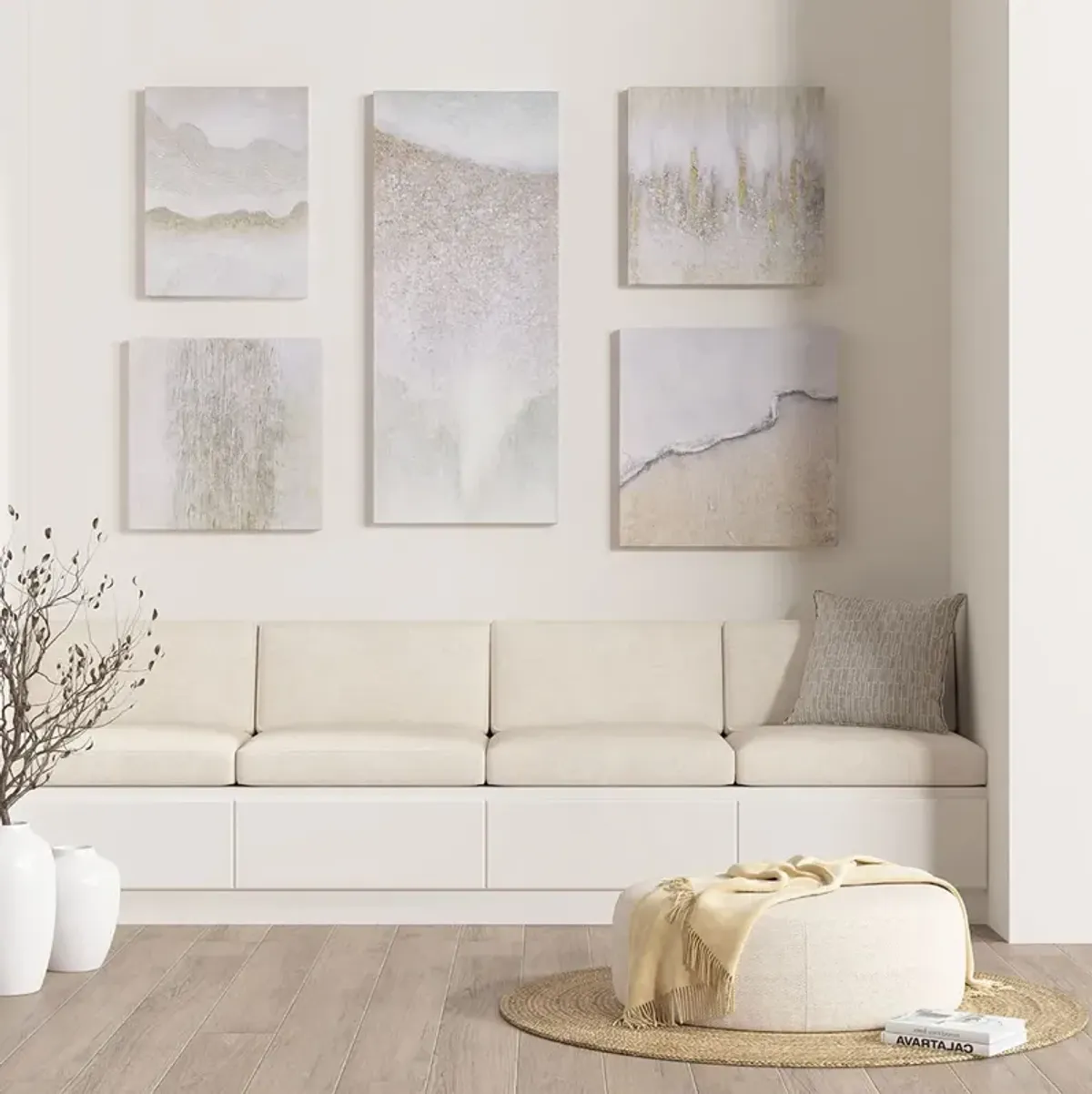 Madison Park Natural Essence Neutral Hand Embellished Abstract 5-piece Gallery Canvas Wall Art Set