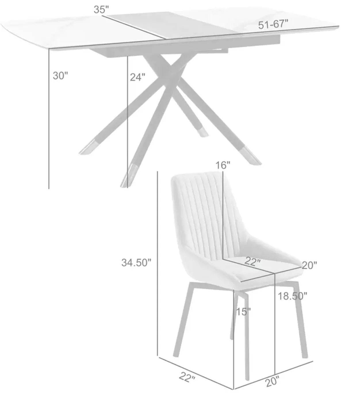 Alora Susie Extendable 5 Piece Dining Set with Gray Fabric Chairs