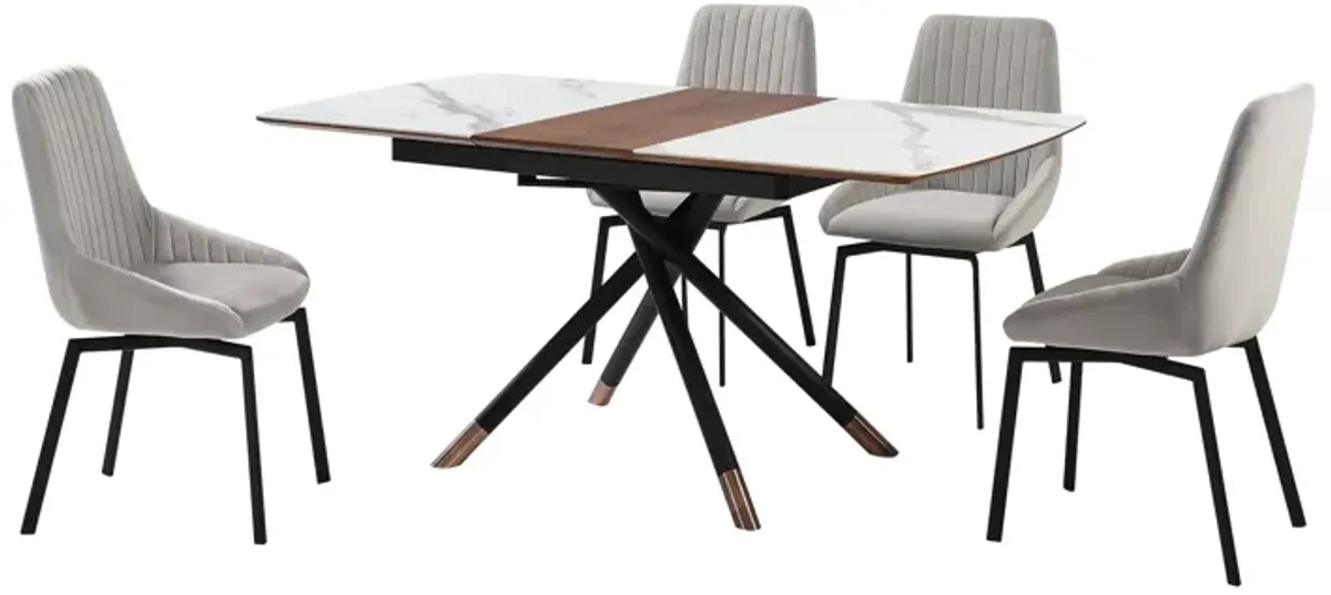 Alora Susie Extendable 5 Piece Dining Set with Gray Fabric Chairs