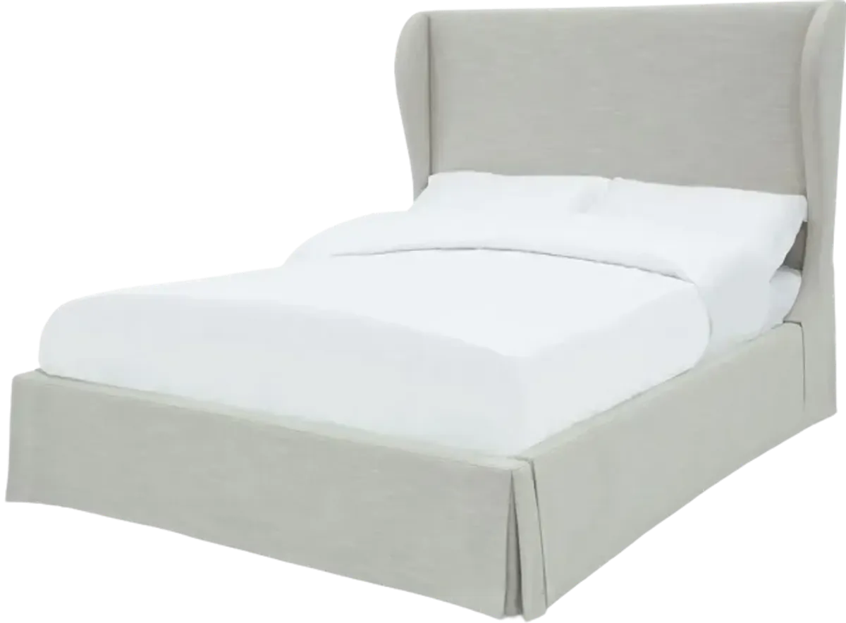 Hera King-Size Upholstered Skirted Panel Bed in Oatmeal