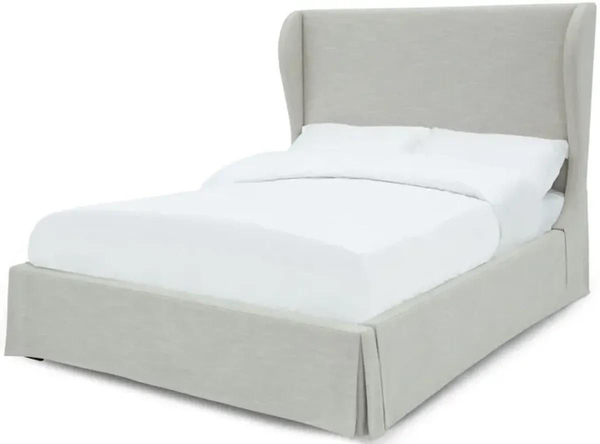 Hera King-Size Upholstered Skirted Panel Bed in Oatmeal