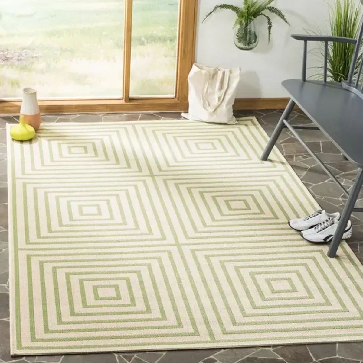 LINDEN 123 Collection LND123V-6SQ Cream / Olive 6'-7" X 6'-7" Square