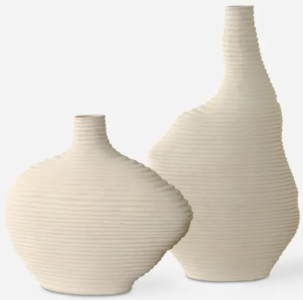 Duostacked Matte White Vases, S/2