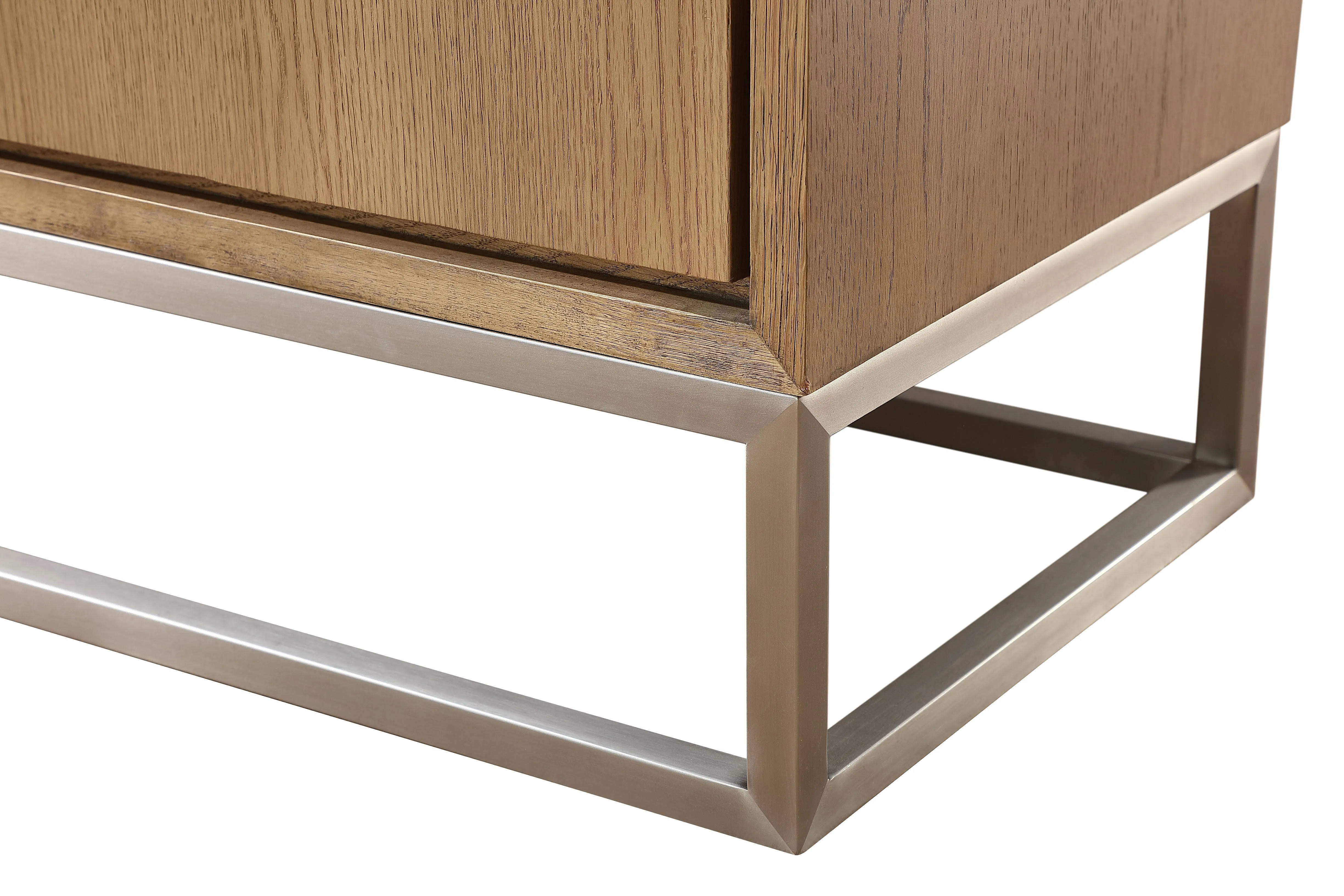 One Modern Coastal Metal Base Sideboard in White Oak and Brushed Stainless Steel