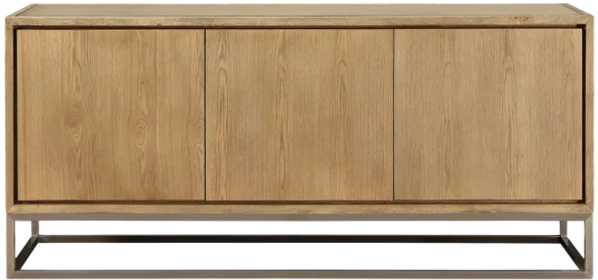 One Modern Coastal Metal Base Sideboard in White Oak and Brushed Stainless Steel