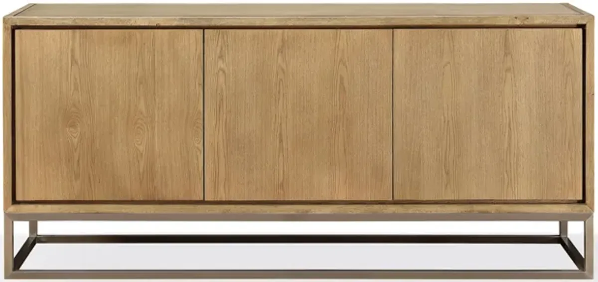 One Modern Coastal Metal Base Sideboard in White Oak and Brushed Stainless Steel