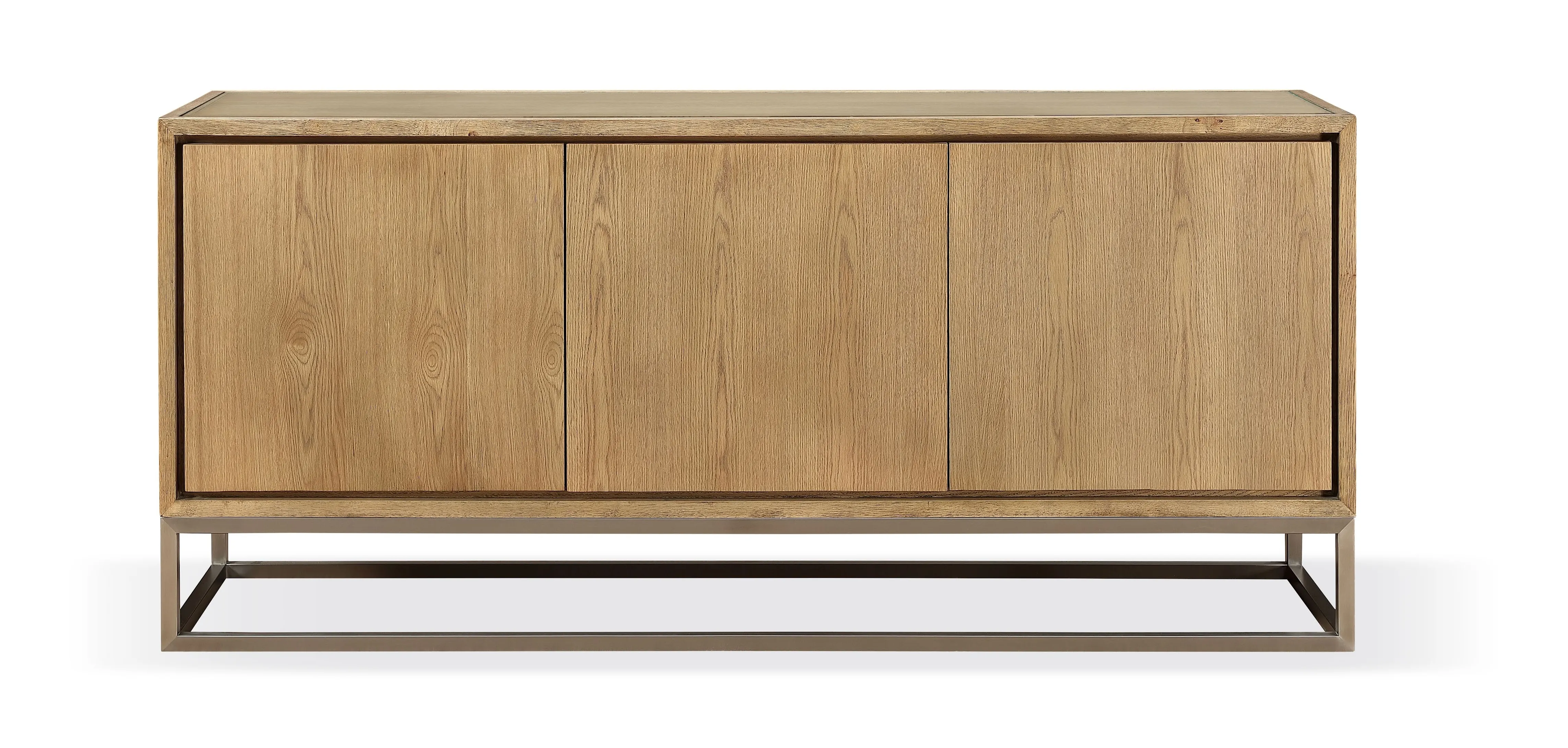 One Modern Coastal Metal Base Sideboard in White Oak and Brushed Stainless Steel