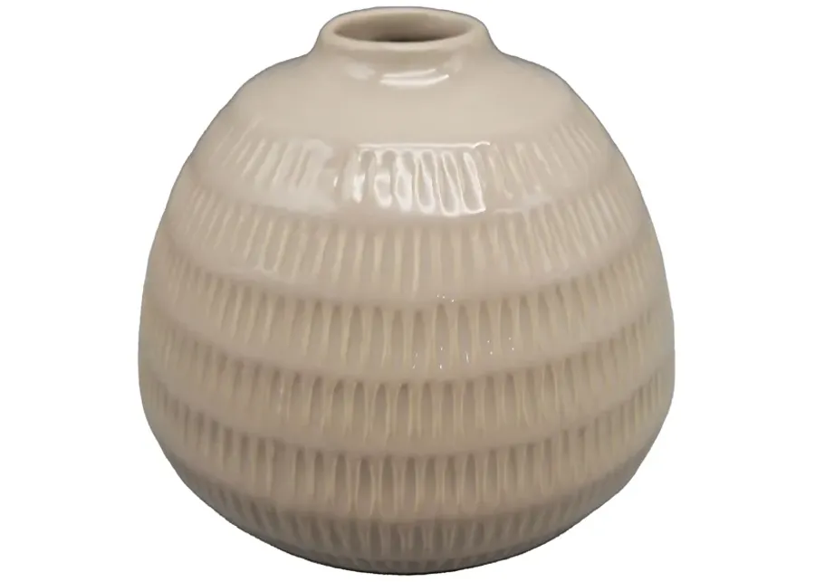 Cer,6",stripe Oval Vase,irish Cream