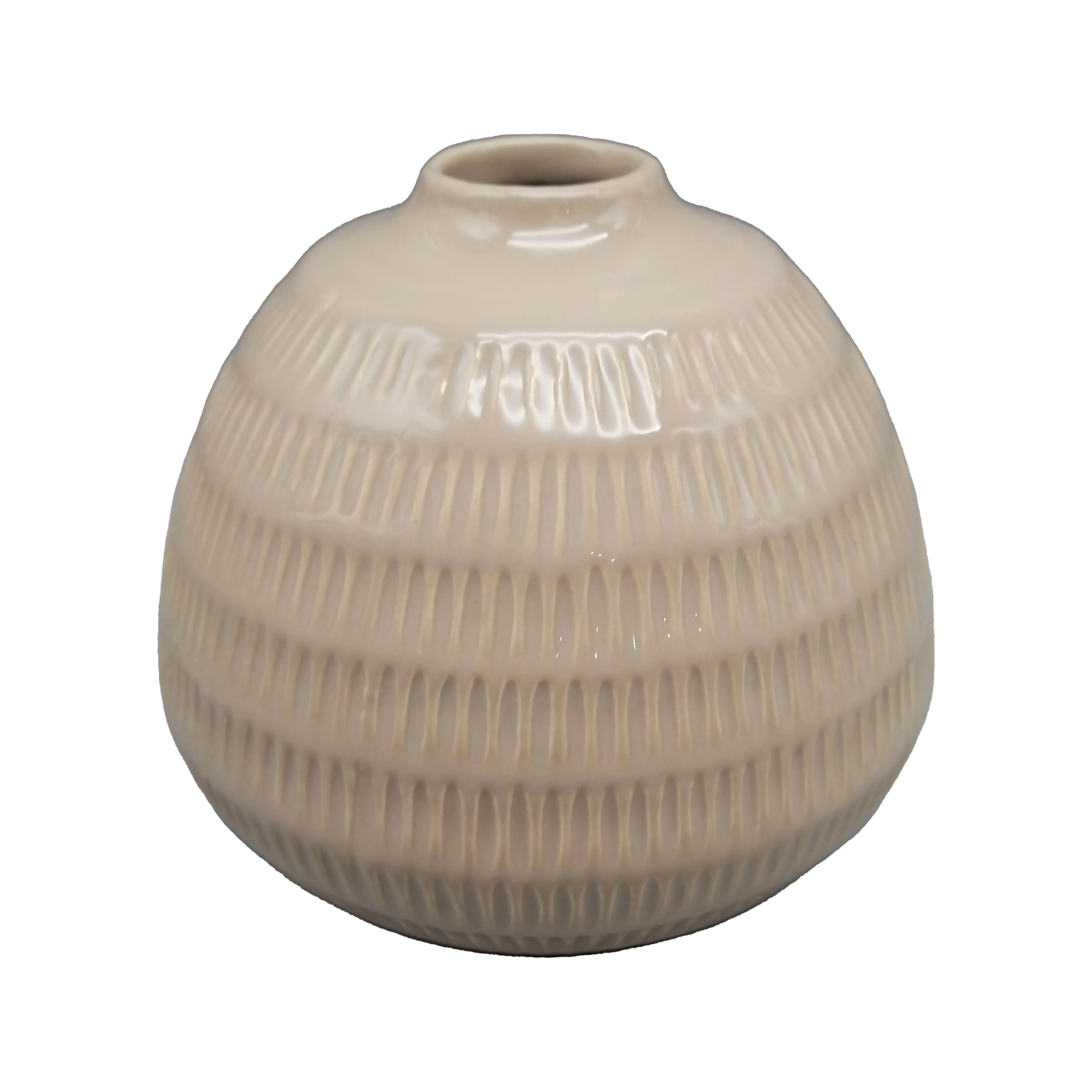 Cer,6",stripe Oval Vase,irish Cream