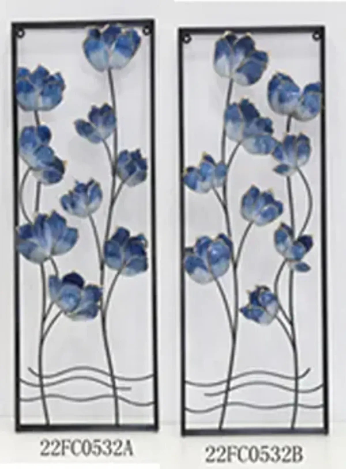 S/2 32" Blooming Flowers Metal Wall Panels, Blue/b