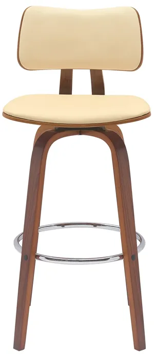 Pico 30" Swivel Walnut Wood Bar Stool in Cream Faux Leather with Chrome