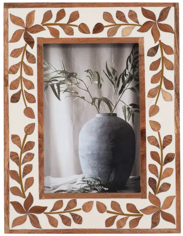 4x6 Wood Inlay Vine Photo Frame, Natural