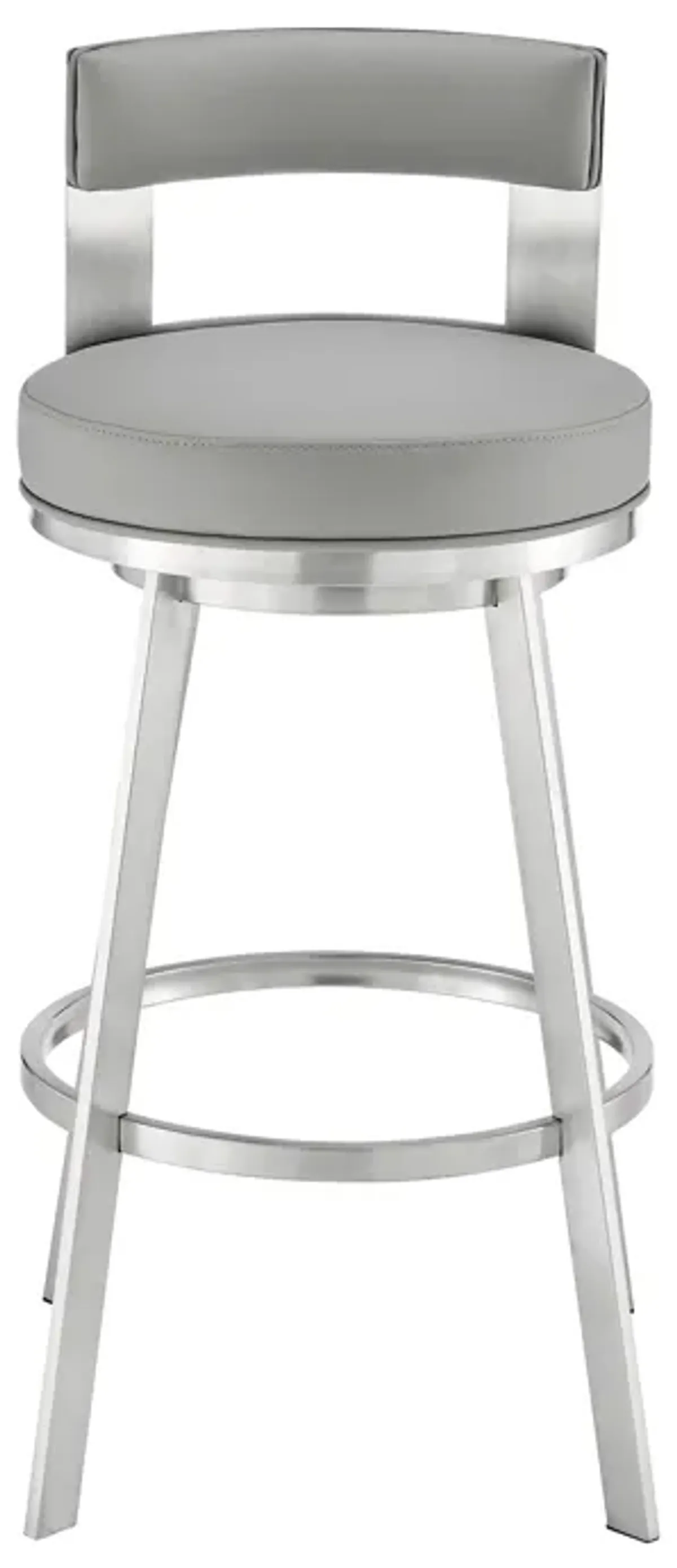 Lynof Swivel Counter Stool in Brushed Stainless Steel with Light Gray Faux Leather