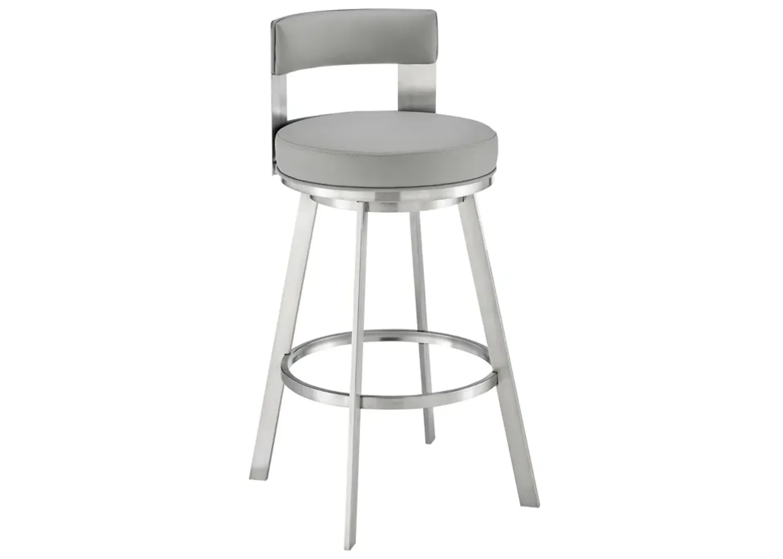 Lynof Swivel Counter Stool in Brushed Stainless Steel with Light Gray Faux Leather