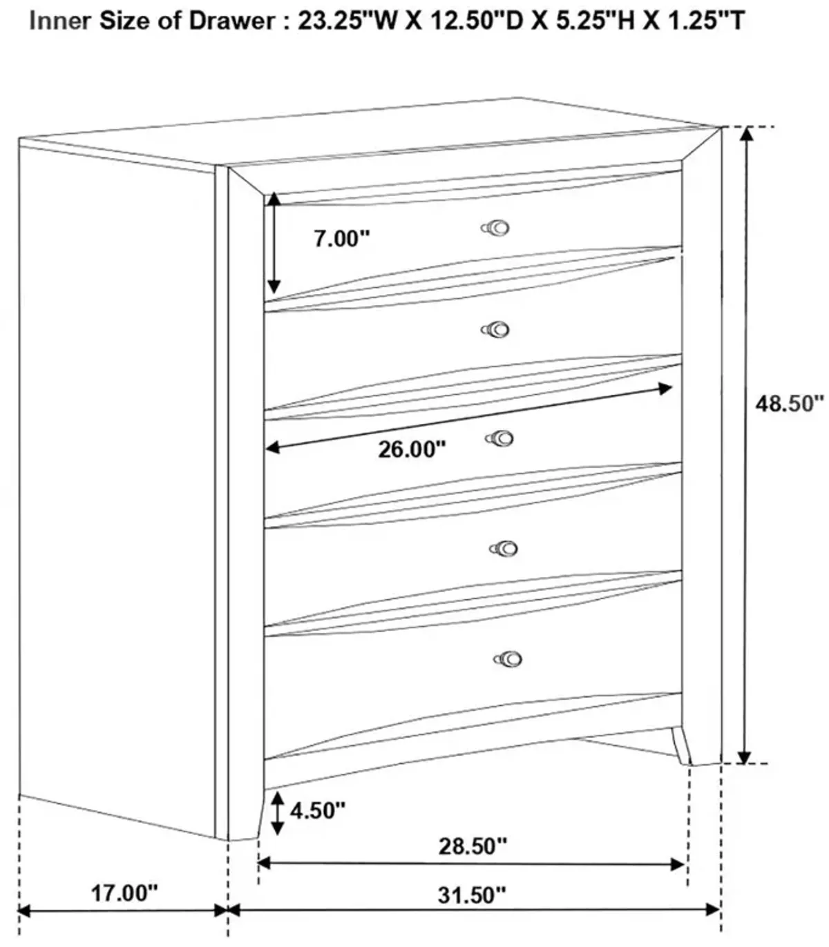 Briana Rectangular 5-drawer Chest Black