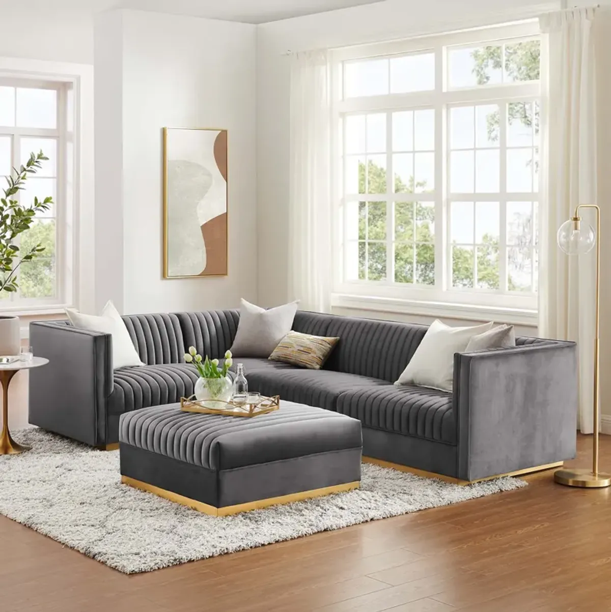 Sanguine Channel Tufted Performance Velvet 5-Piece Left-Facing Modular Sectional