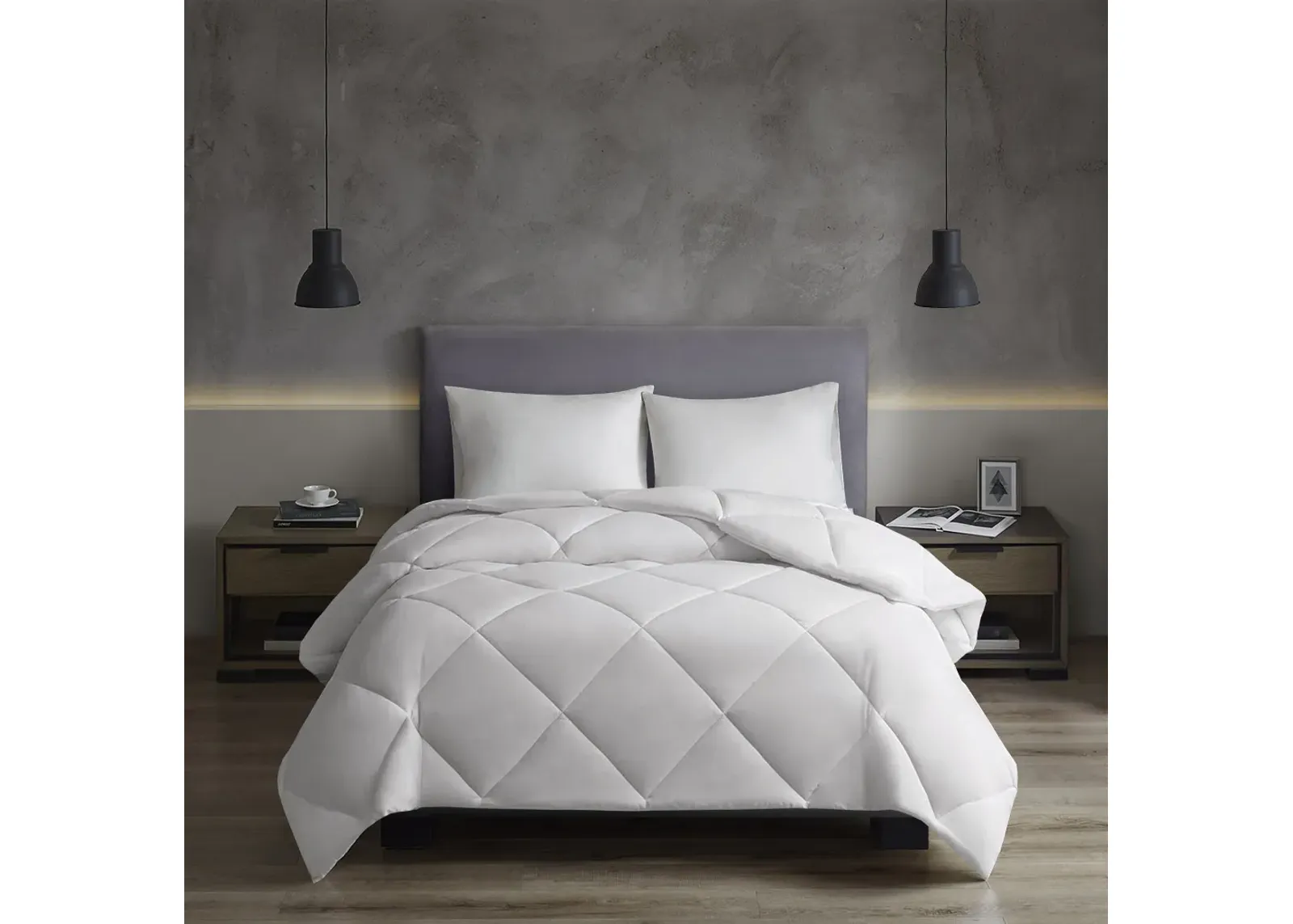 Sleep Philosophy Microfiber with HeiQ Smart Temp White Oversized Down Alt Comforter with HeiQ Smart Temp Treatment