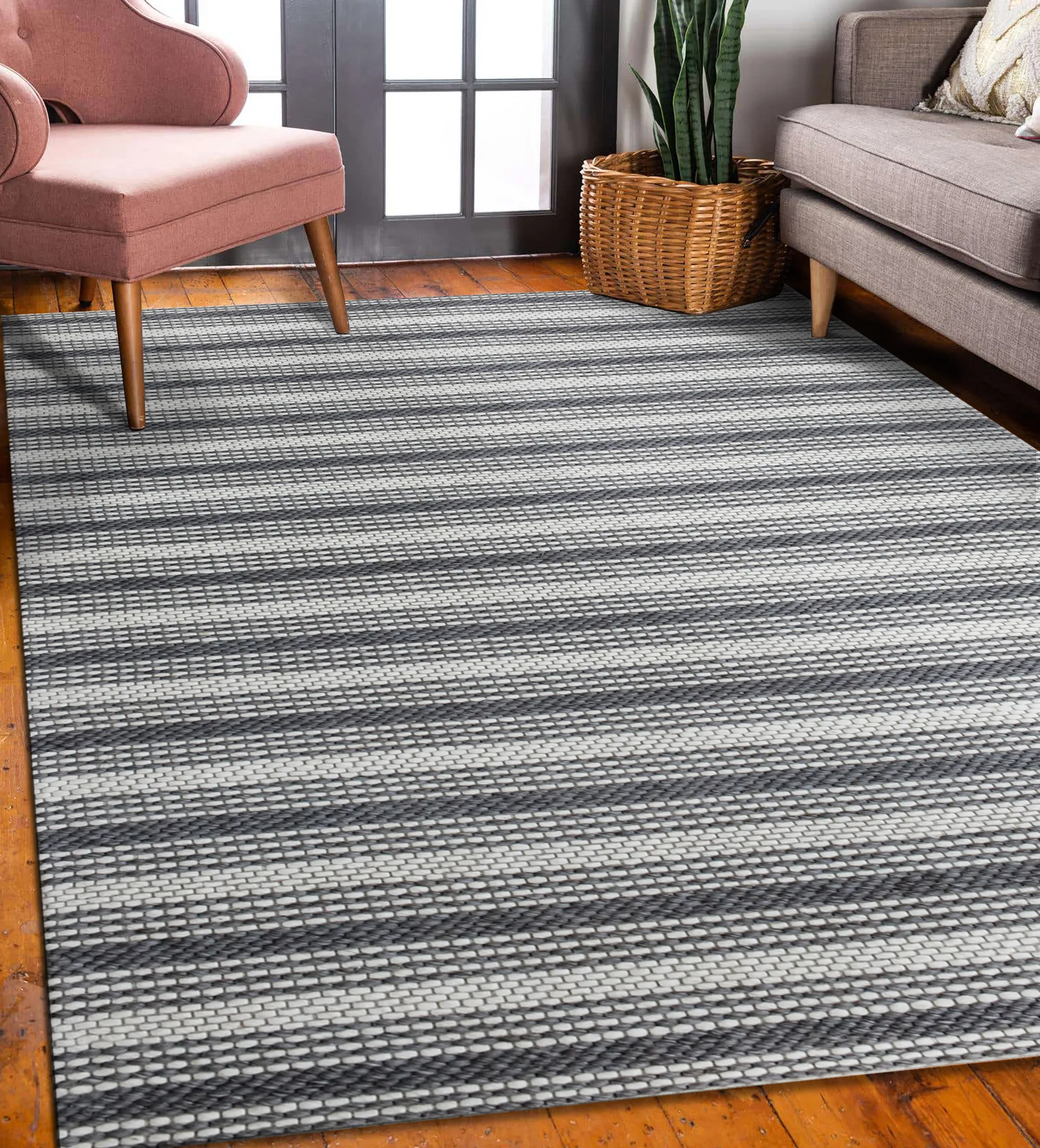 Bigen Dan Dark Gray/Ivory Transitional Striped Organic Wool Indoor Area Rug, 9' x 12'