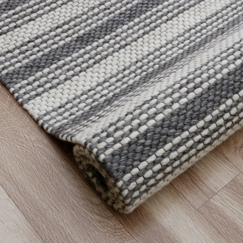 Bigen Dan Dark Gray/Ivory Transitional Striped Organic Wool Indoor Area Rug, 9' x 12'