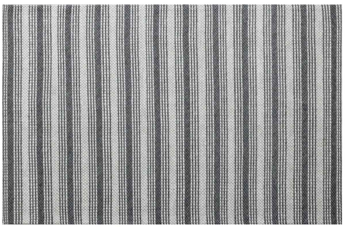 Bigen Dan Dark Gray/Ivory Transitional Striped Organic Wool Indoor Area Rug, 9' x 12'