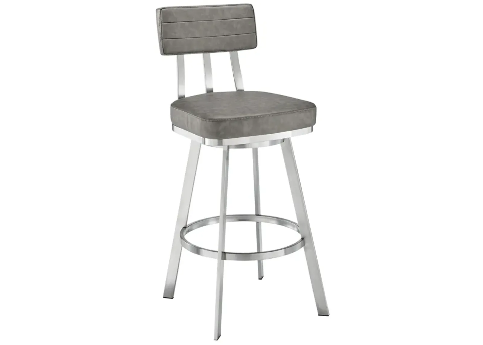 Benjamin 30" Swivel Bar Stool in Brushed Stainless Steel with Gray Faux Leather