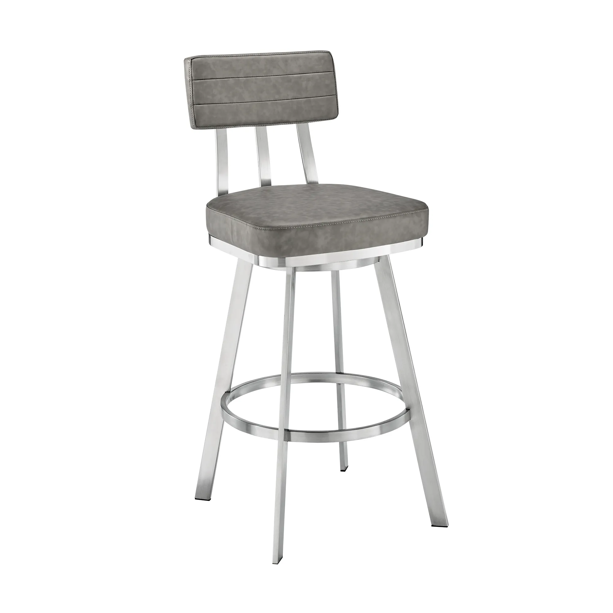 Benjamin 30" Swivel Bar Stool in Brushed Stainless Steel with Gray Faux Leather