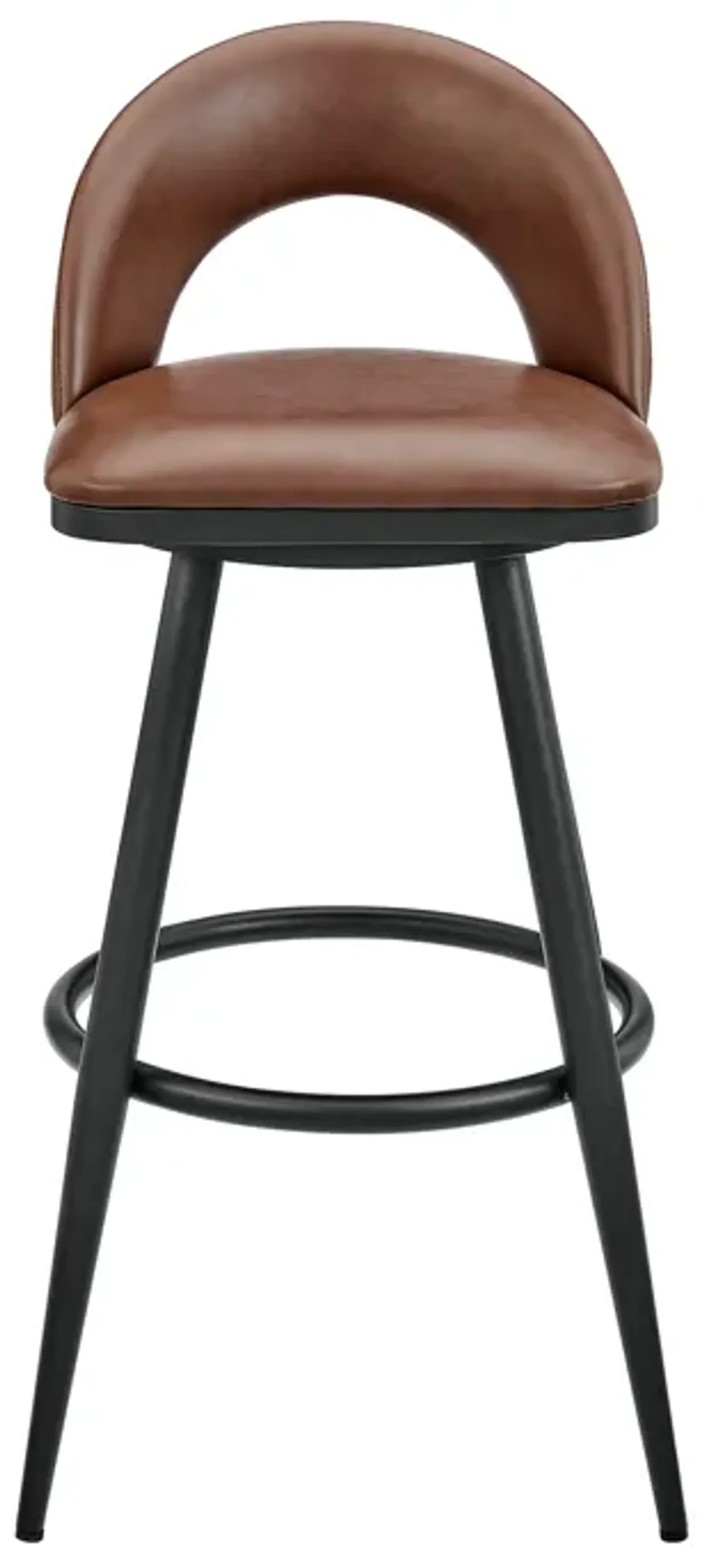 Lottech Swivel Counter Stool in Black Metal and Brown Faux Leather