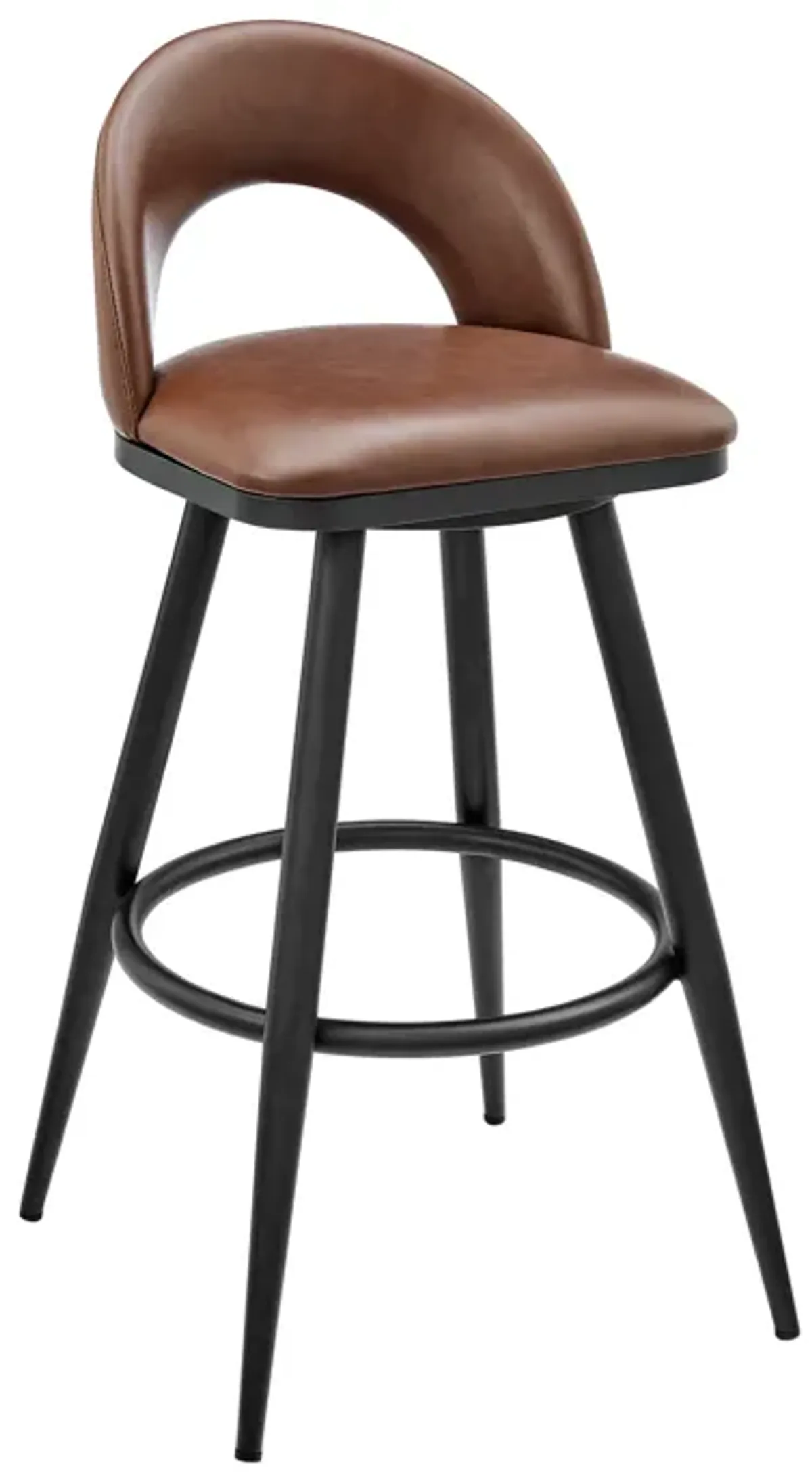 Lottech Swivel Counter Stool in Black Metal and Brown Faux Leather