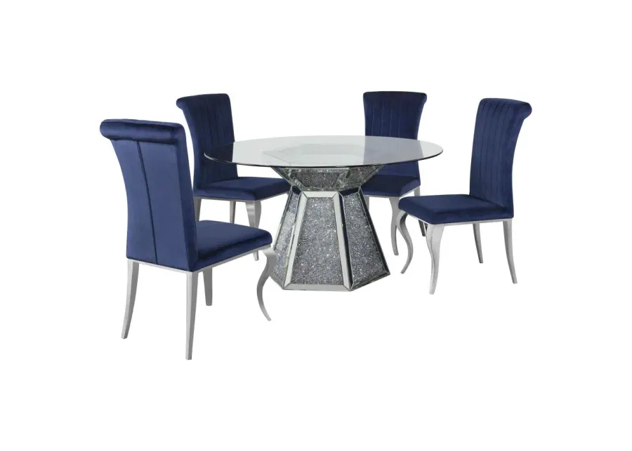 Quinn 5-piece Hexagon Pedestal Dining Room Set Mirror and Ink Blue