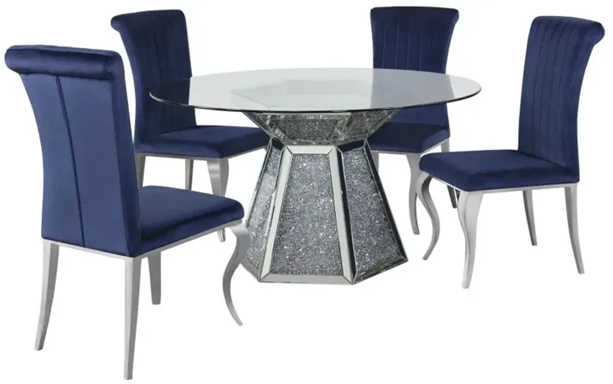 Quinn 5-piece Hexagon Pedestal Dining Room Set Mirror and Ink Blue