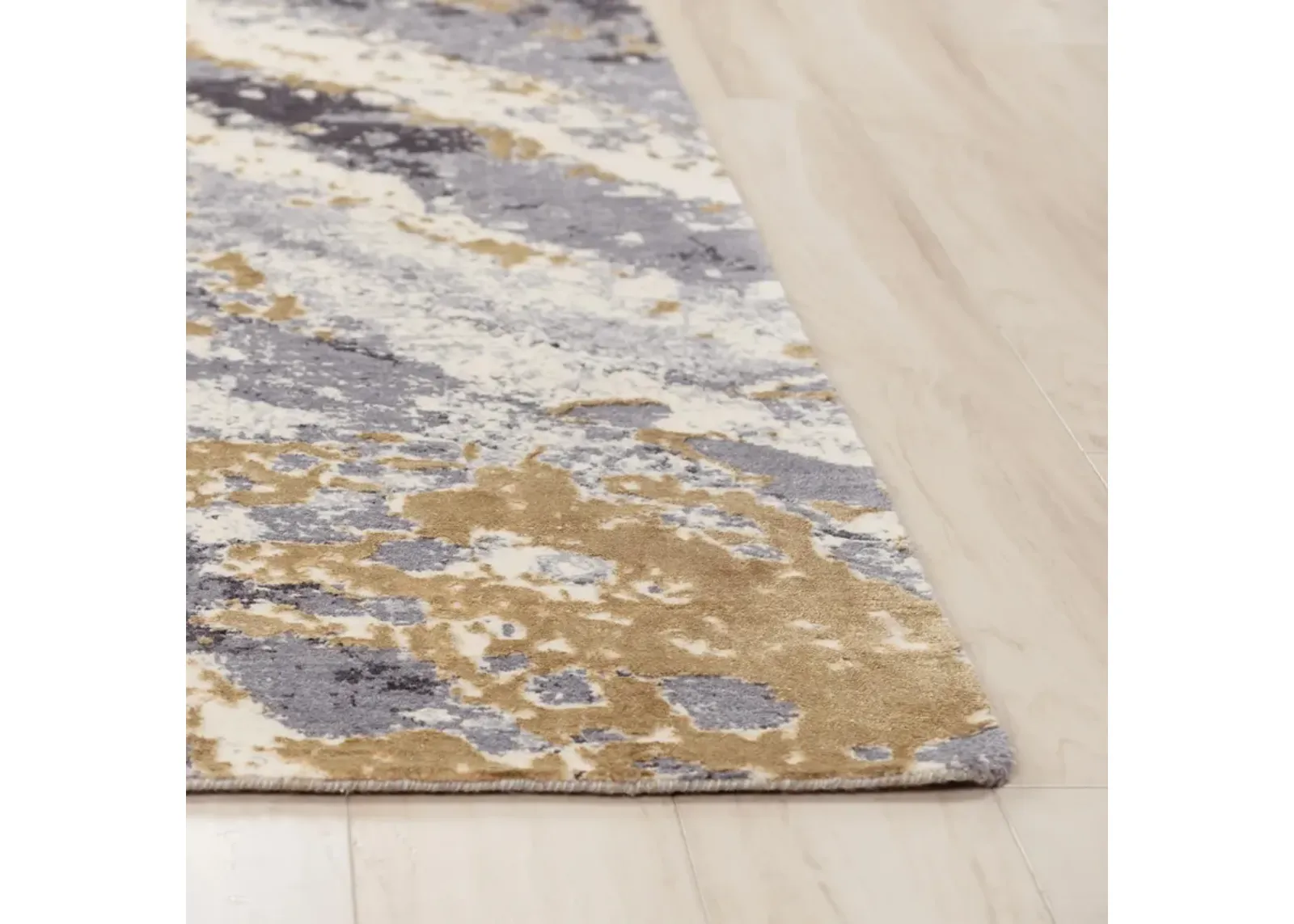 Bolero Gray/Multi Abstract NZ Wool/Tencel Blend 2'6" x 10' Runner Rug