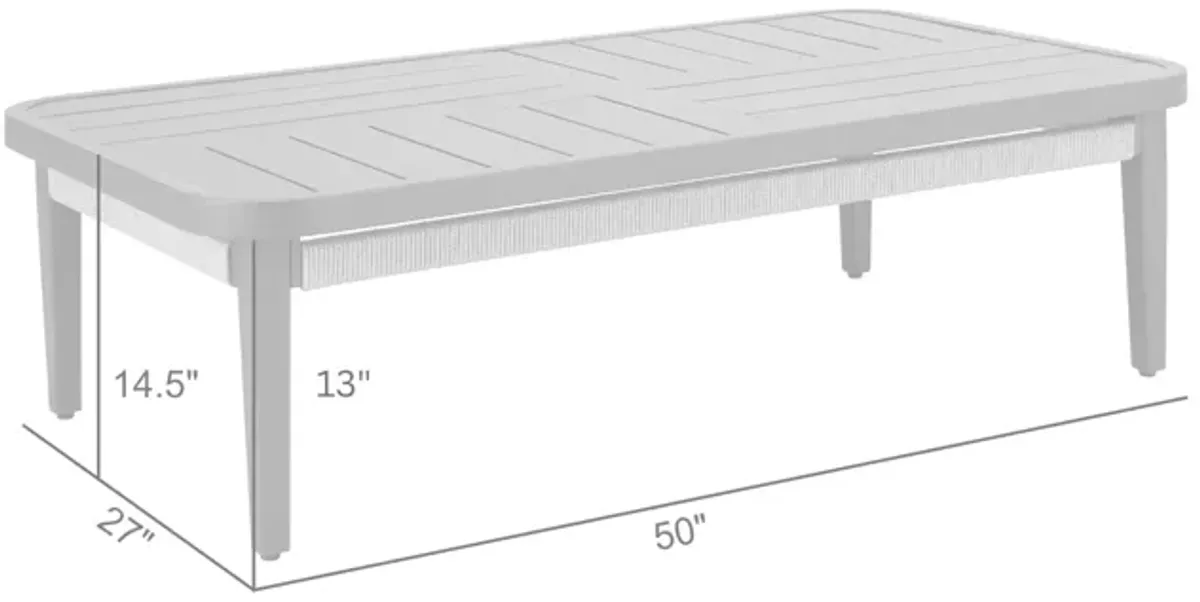 Zella Rectangular Coffee Table in Aluminum with Charcoal Finish and Light Gray Rope