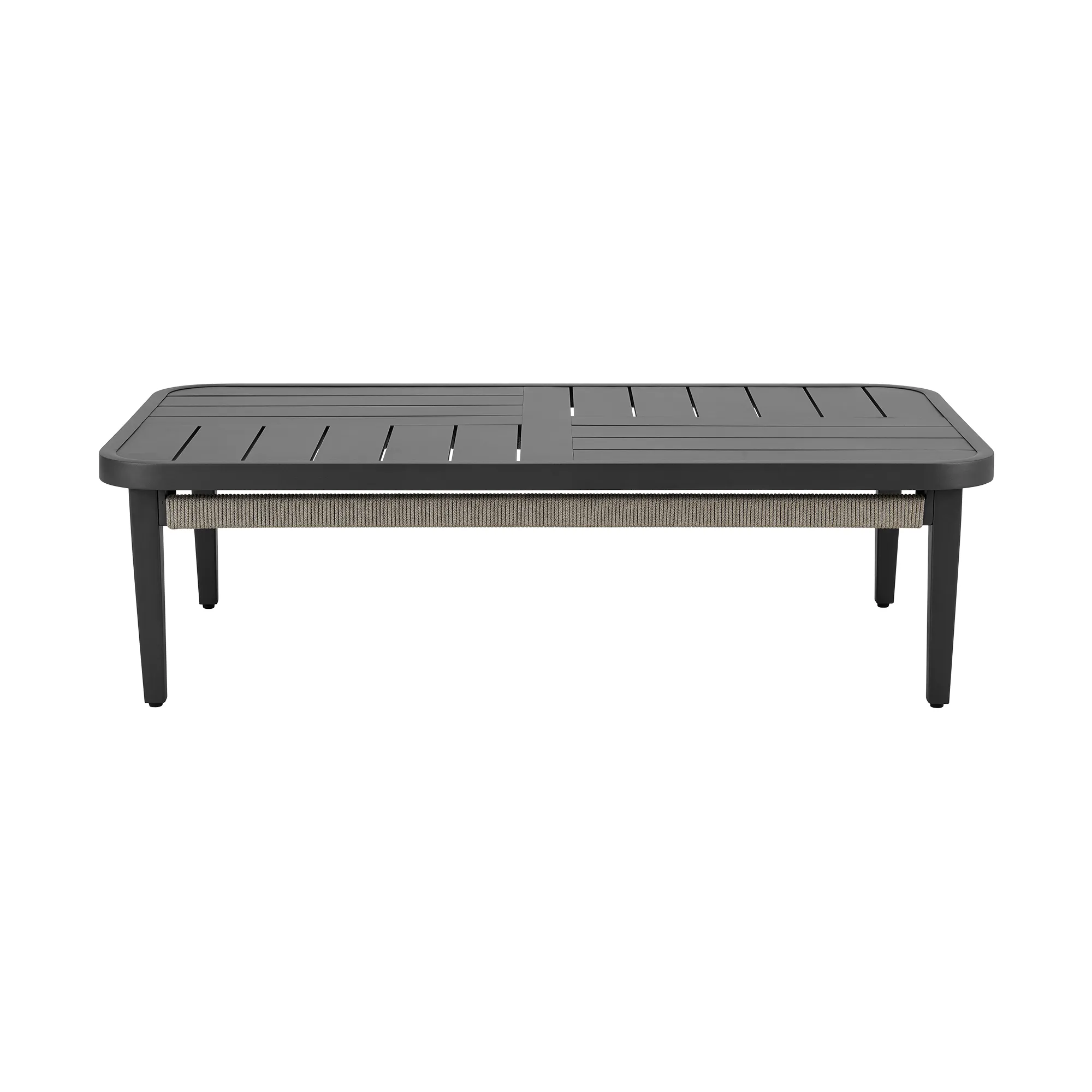 Zella Rectangular Coffee Table in Aluminum with Charcoal Finish and Light Gray Rope