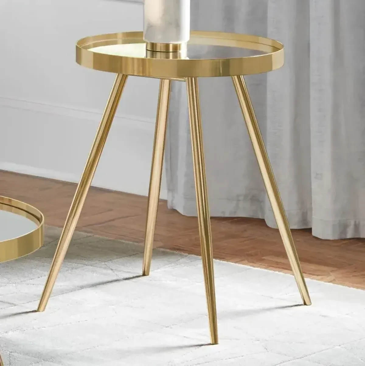 Kaelyn Round Mirror Top End Table Gold