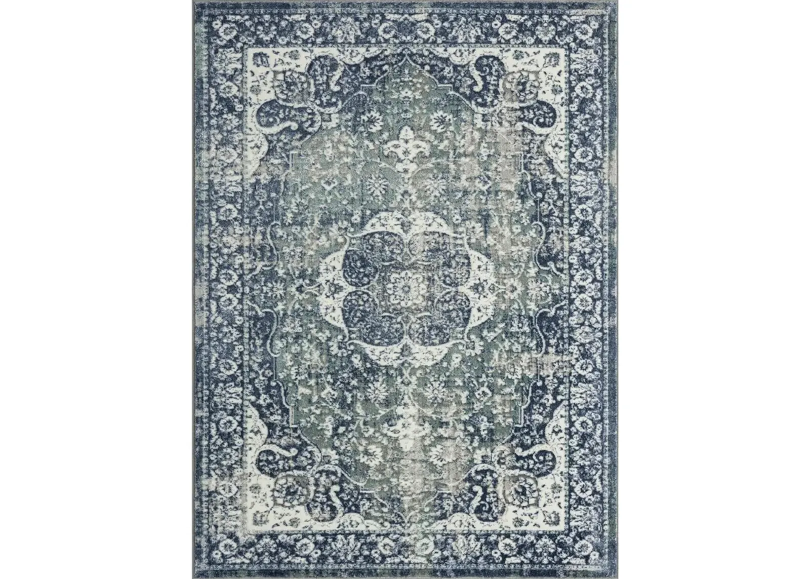 Avery Blue/ Ivory Traditional Medallion Indoor Area Rug 5' x 7'