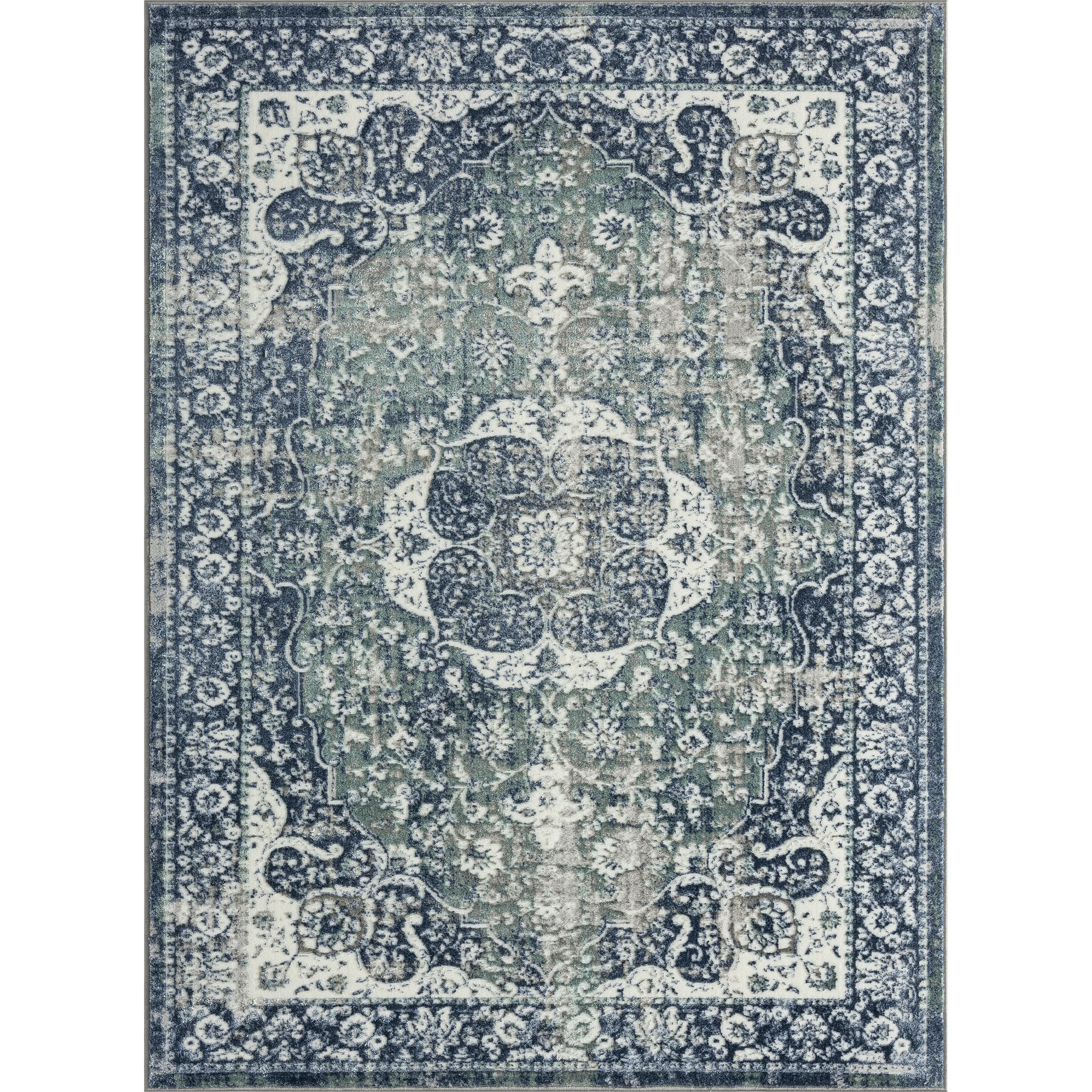 Avery Blue/ Ivory Traditional Medallion Indoor Area Rug 5' x 7'