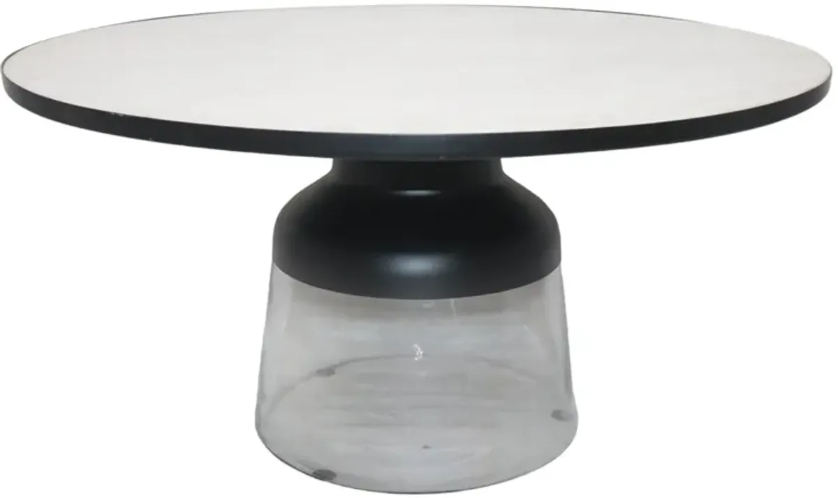 34" Glass Coffee Table Marble Top, White/clear, Kd