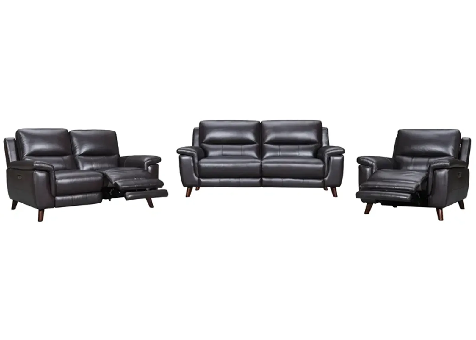 Lizette Brown Leather Power Recliner 3 Piece Living Room Set with USB