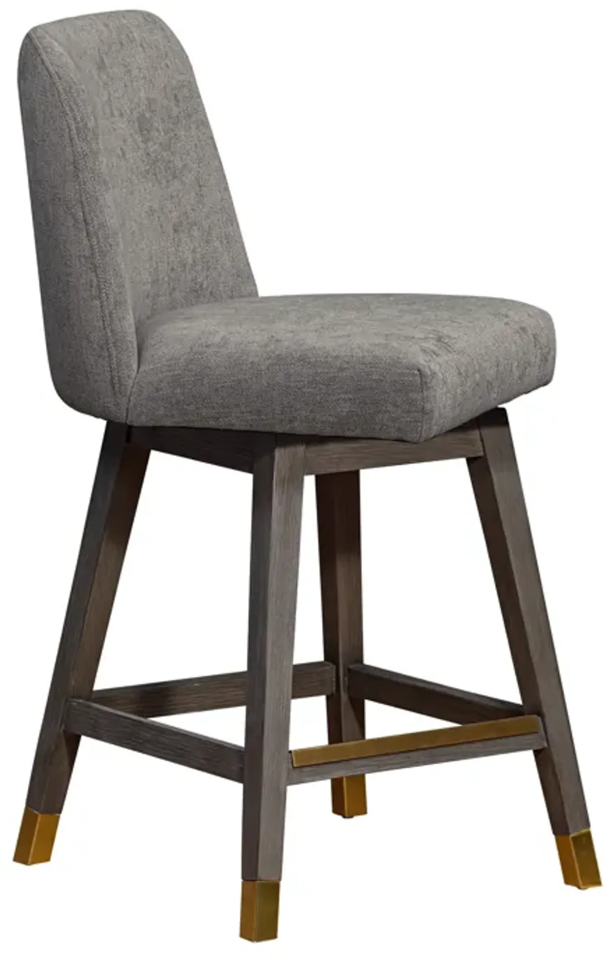 Amalie Swivel Counter Stool in Gray Oak Wood Finish with Mocha Fabric