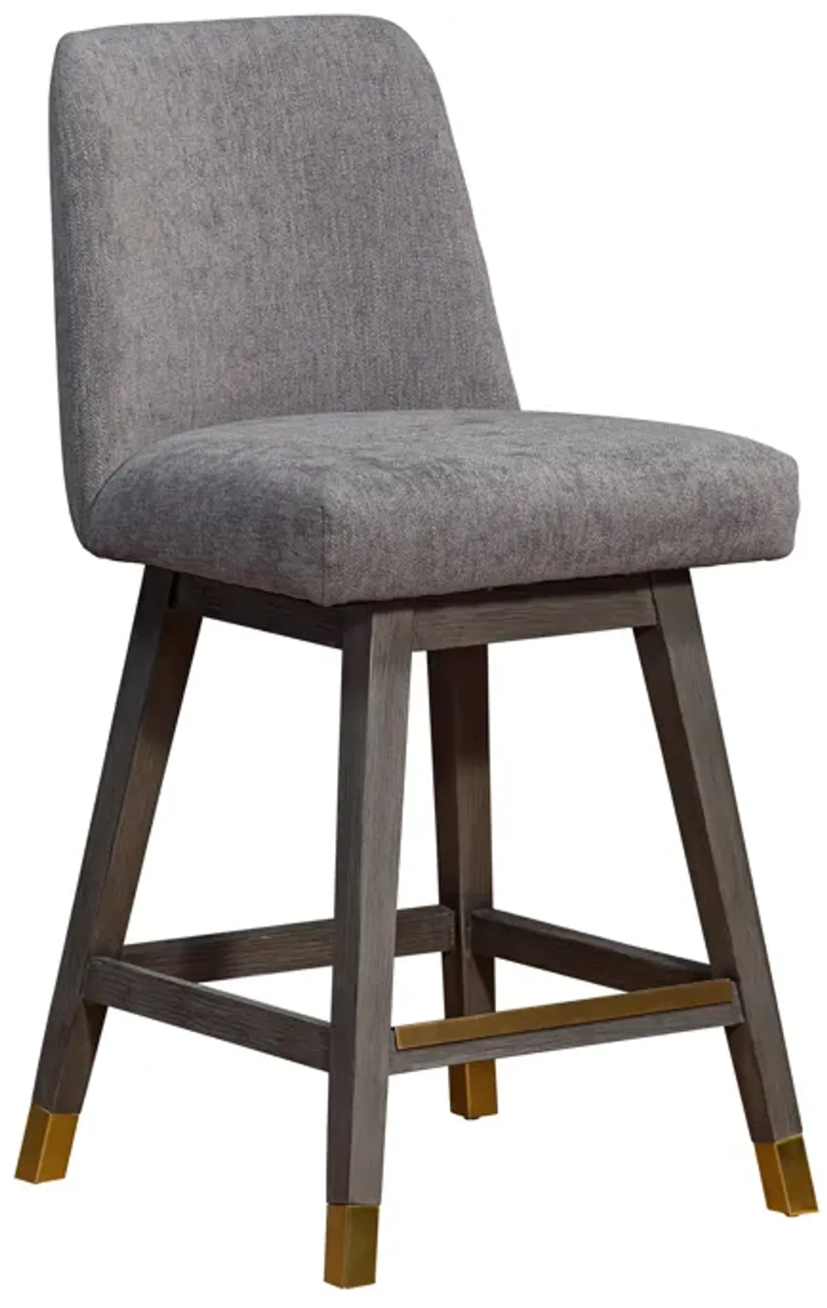 Amalie Swivel Counter Stool in Gray Oak Wood Finish with Mocha Fabric