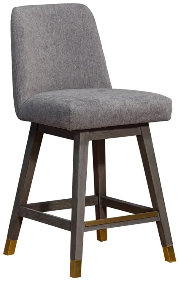 Amalie Swivel Counter Stool in Gray Oak Wood Finish with Mocha Fabric